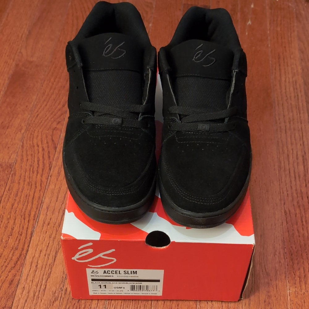 Es Skateboarding Footwear Accel Slim Skate Shoe Size 11 Black/Black Sole New